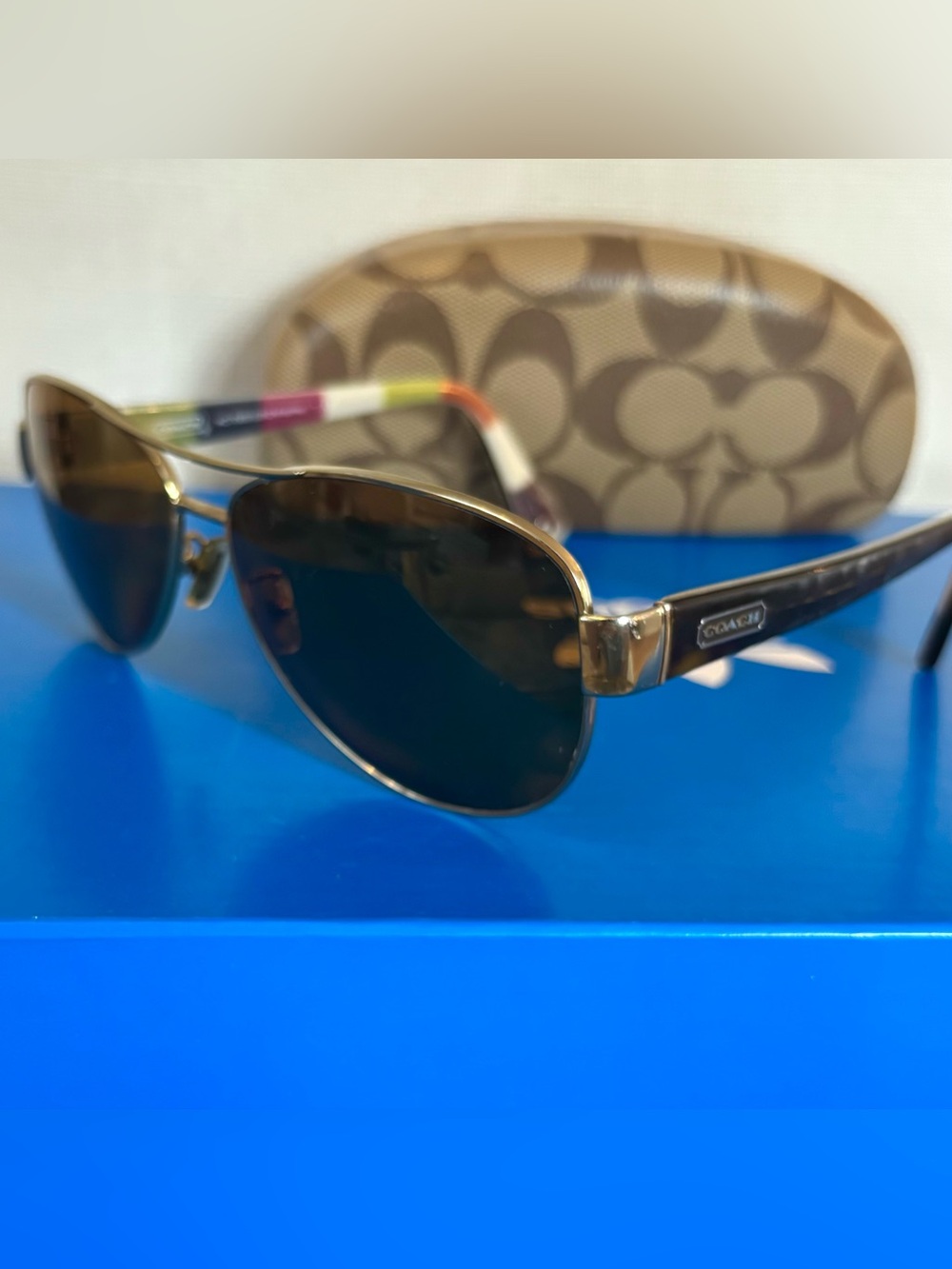 COACH HC7003 Kristina Aviator Sunglasses With Case Brown Tortoise Y2K - Picture 4 of 9